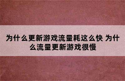 为什么更新游戏流量耗这么快 为什么流量更新游戏很慢